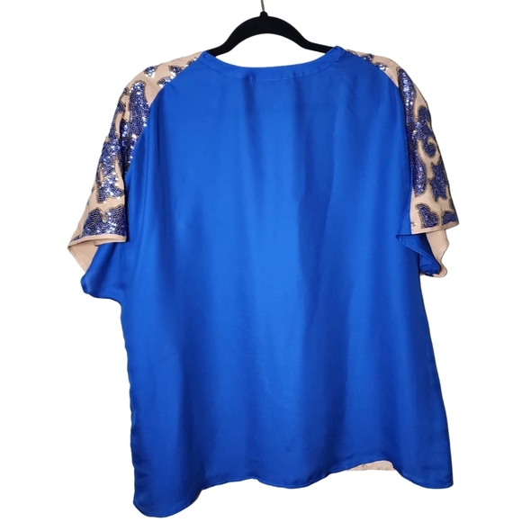 Tracy Reese for Neiman Marcus top royal blue plus size XXL sequin blouse - Picture 4 of 11